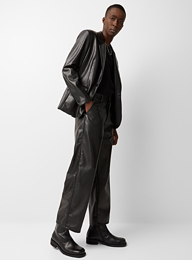 Le 31 Black Faux-leather loose pant for men