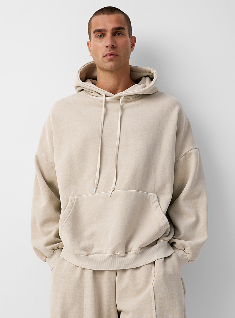 Le 31 Ecru/Linen Faded hoodie for men