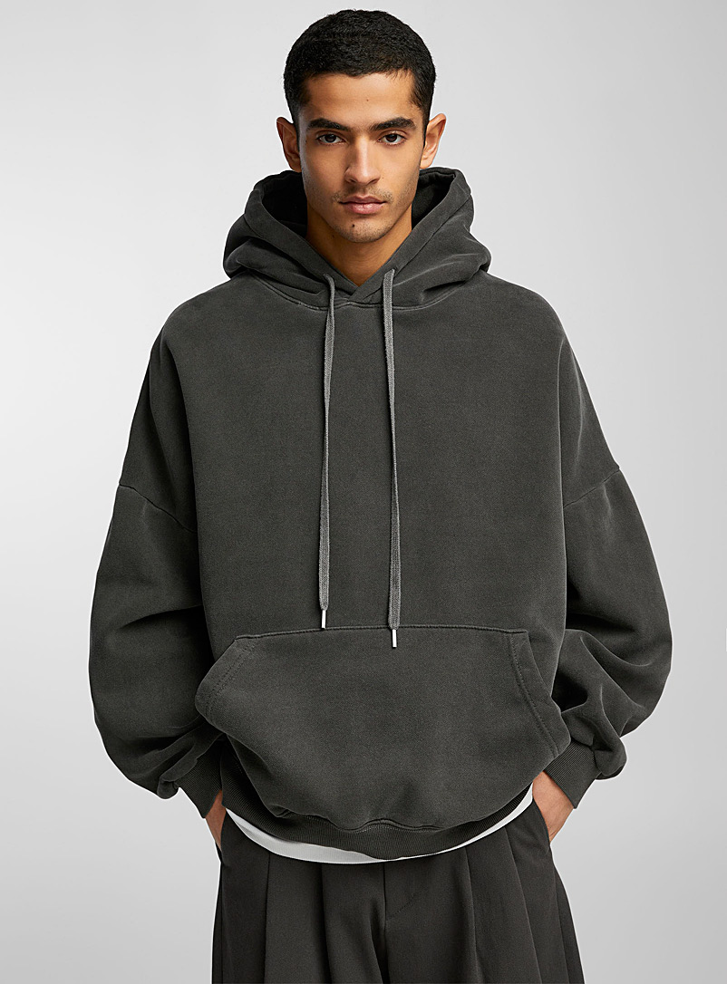 Le 31 Charcoal Faded hooded sweatshirt for men