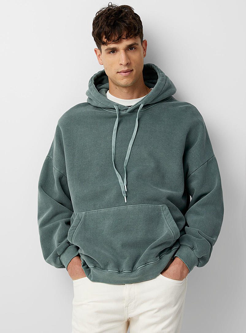 Le 31 Kelly Green Faded hooded sweatshirt for men