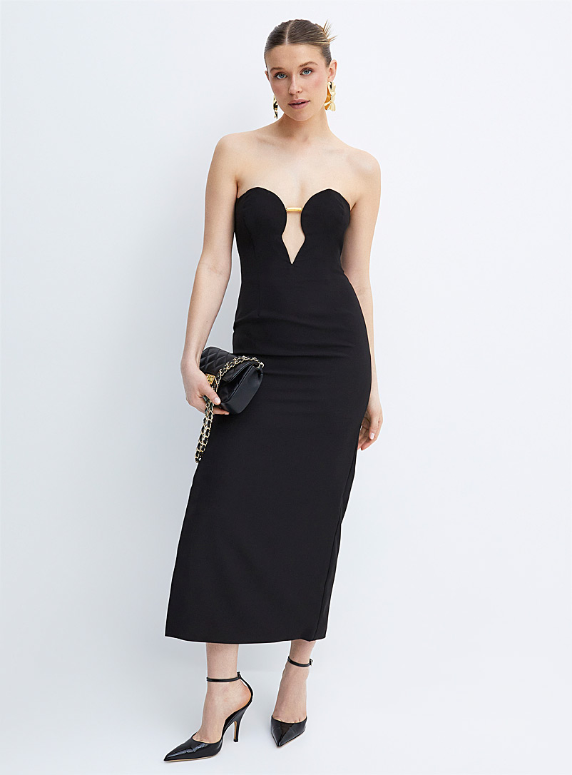 Bardot: La robe noire bustier détail doré Noir pour femme