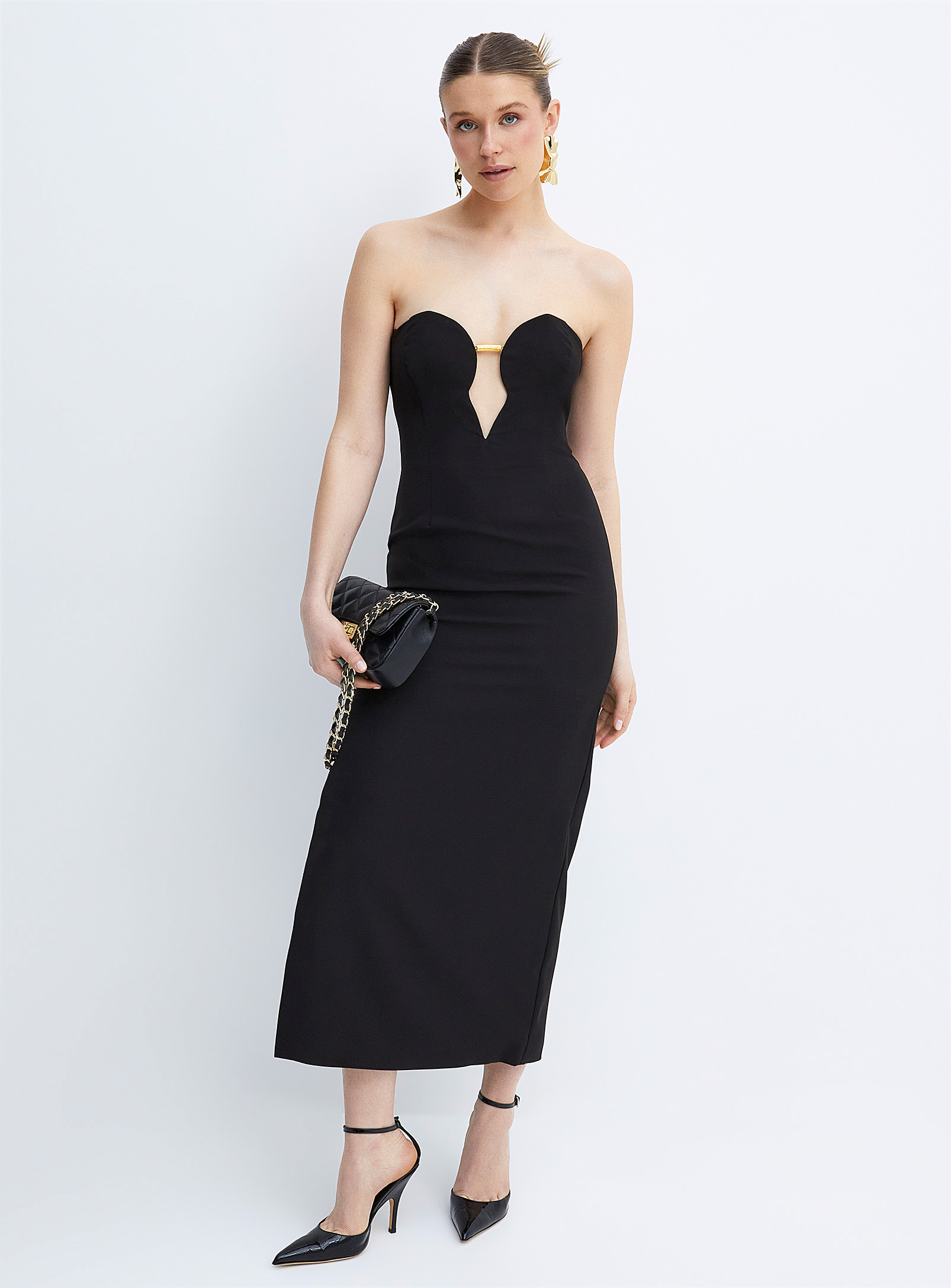 Bardot - La robe noire bustier détail doré