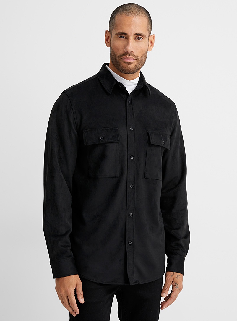 Le 31 Black Faux-suede shirt Modern fit for men