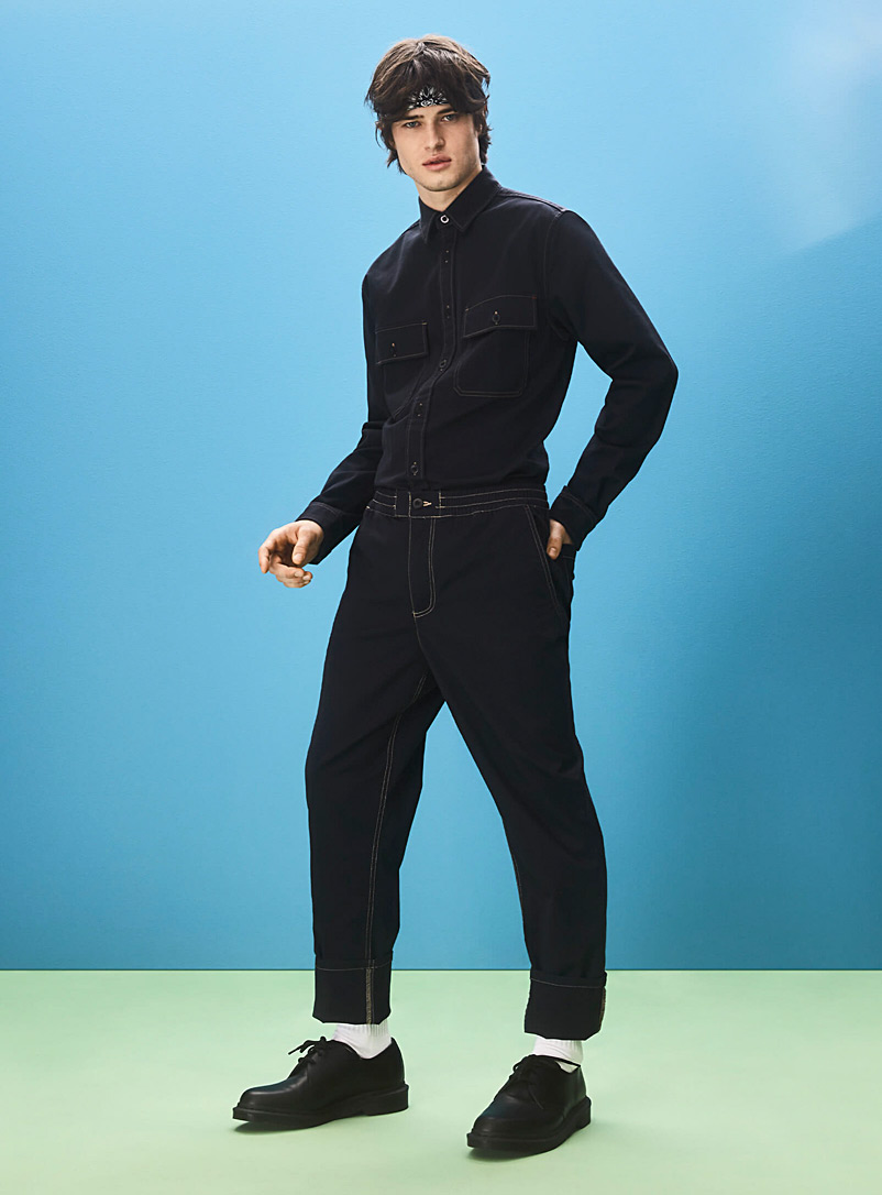 Djab: Le pantalon travailleur coutures contraste Coupe Brooklyn - fuselée Marine pour homme