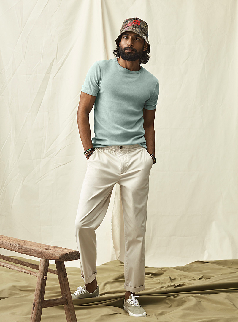 Le 31 Cream Beige Satiny organic cotton comfort-waist pant for men