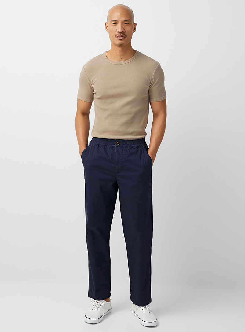 Le 31 Marine Blue Satiny organic cotton comfort-waist pant for men