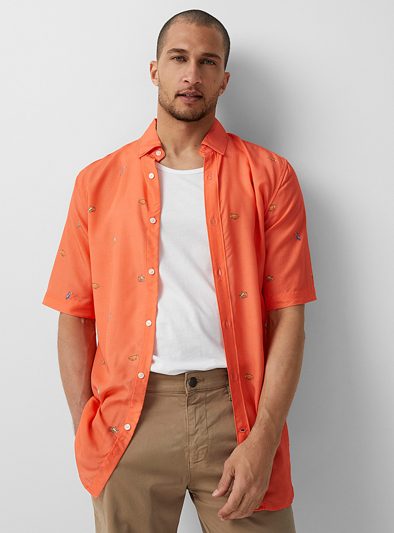 Le 31 Orange Soft summer-pattern shirt Modern fit for men