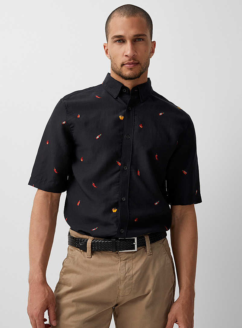 Le 31 Marine Blue Soft summer-pattern shirt Modern fit for men