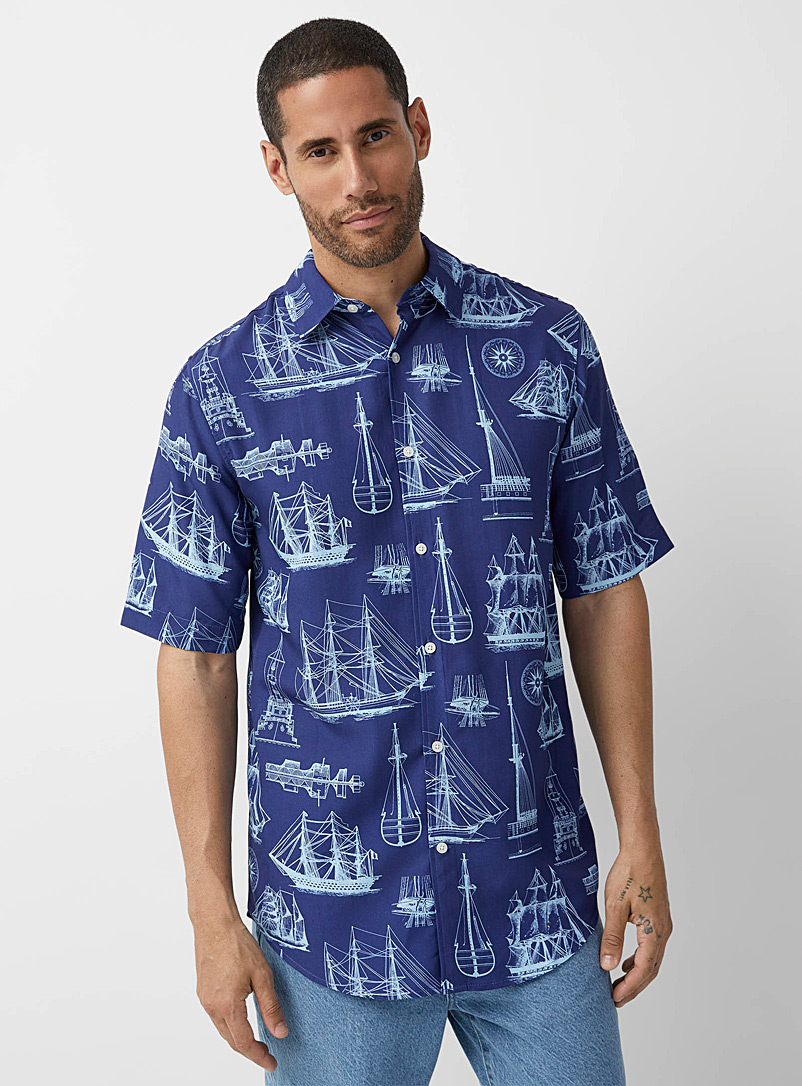 Le 31: La chemise fluide imprimée Coupe moderne Marine pour homme