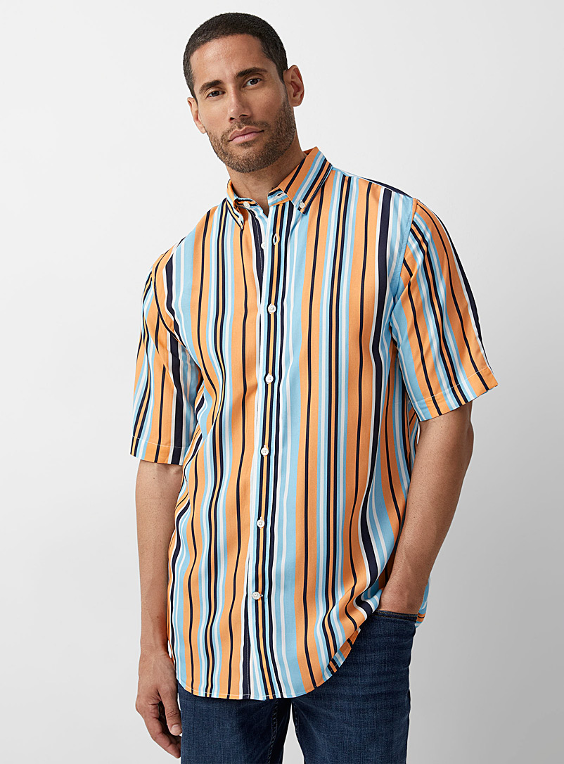 Le 31 Orange Mint stripe fluid shirt Modern fit for men