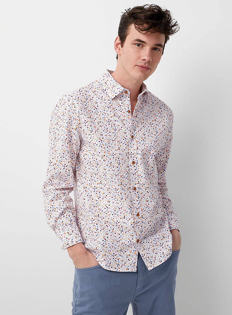 Le 31 Patterned White Pop-colour mini-flower shirt Untucked fit for men