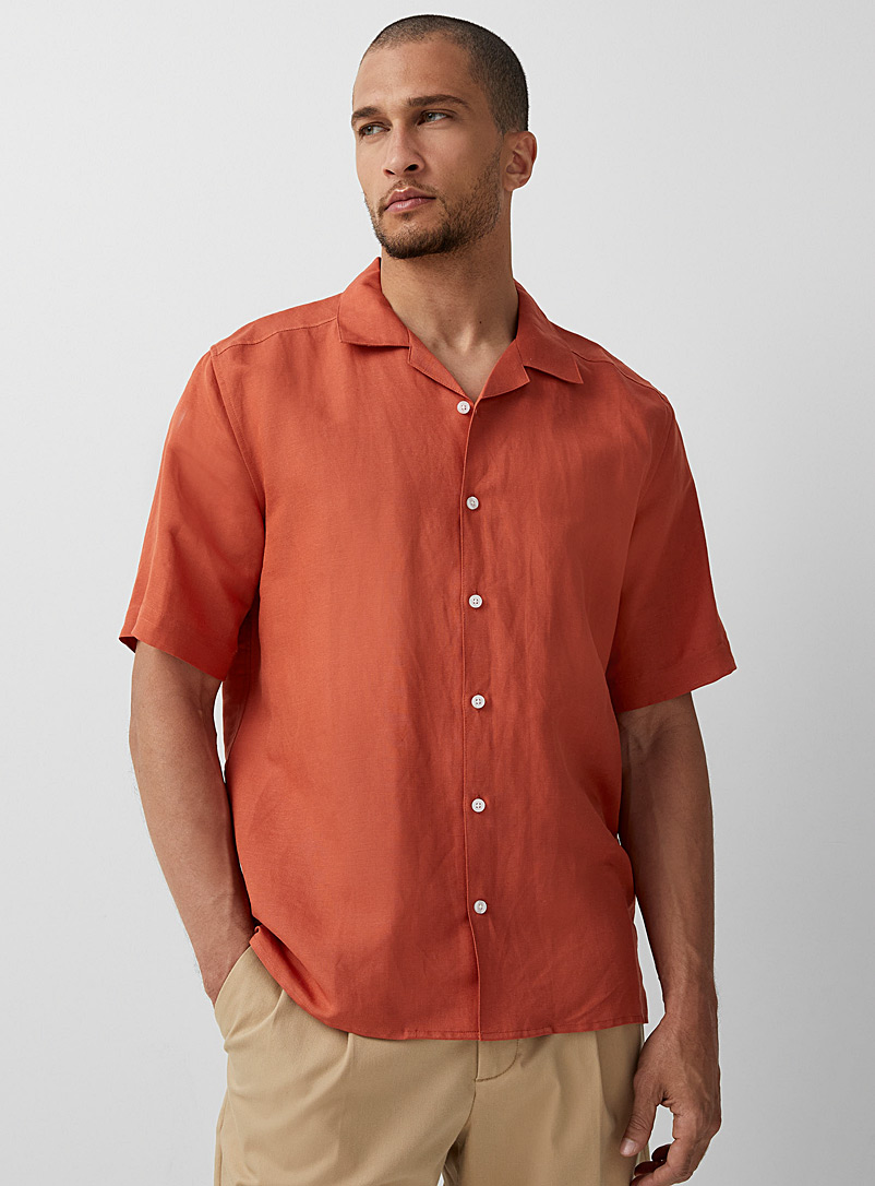 Le 31 Dark Orange Fluid cabana shirt Comfort fit for men