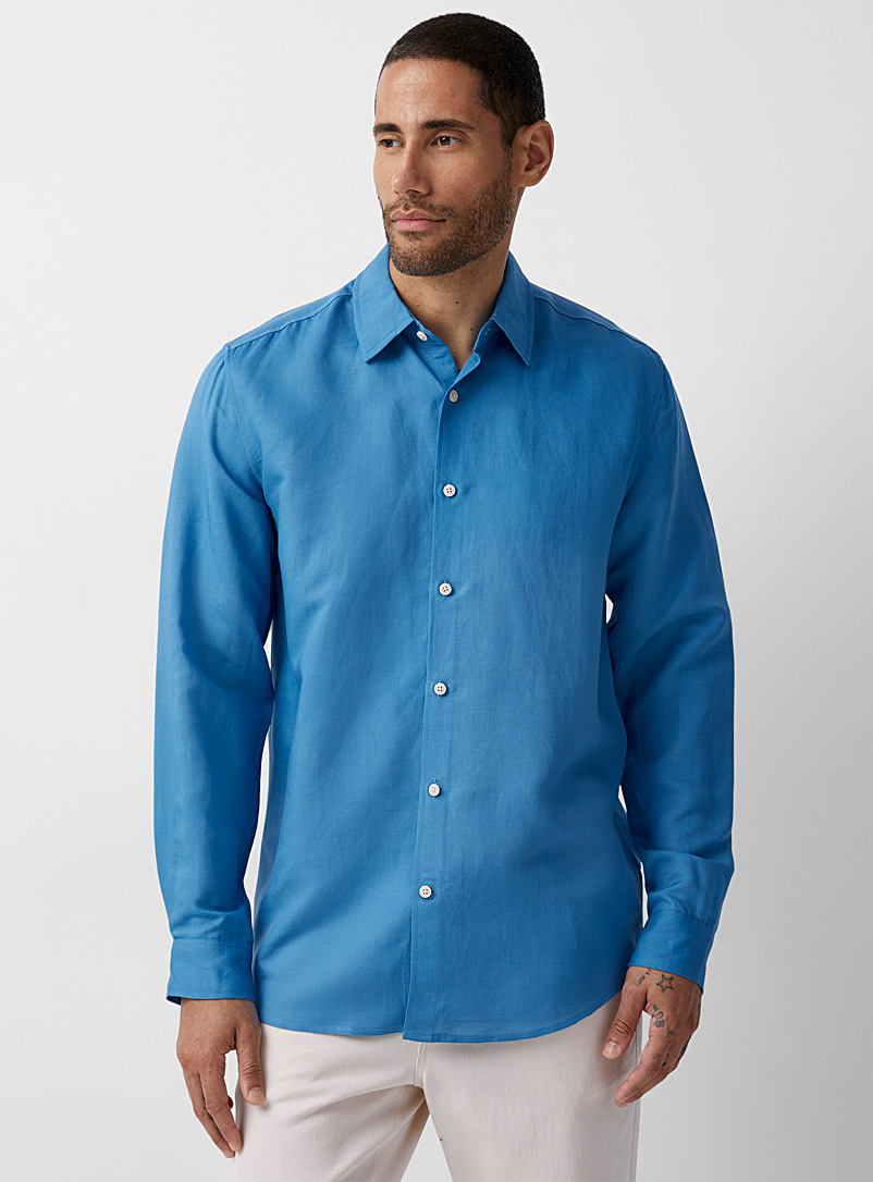 Le 31: La chemise unie lin souple Coupe confort Bleu pour homme
