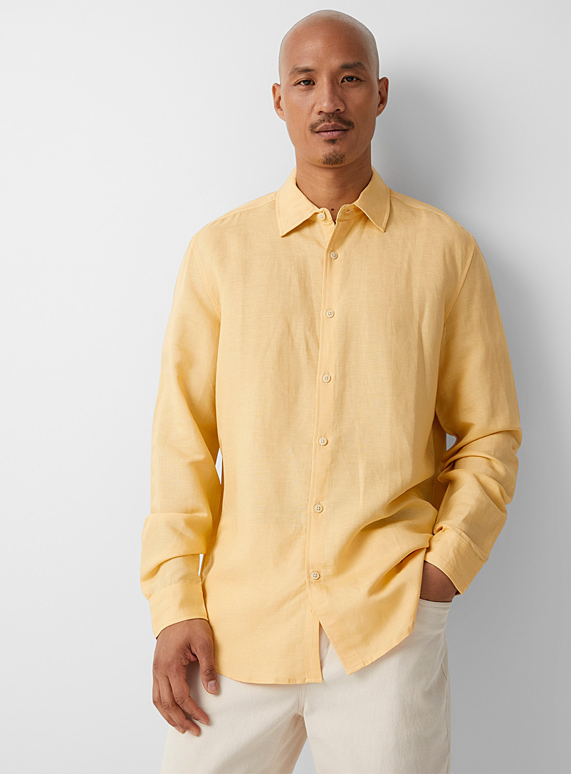 Le 31 Golden Yellow Soft linen solid shirt Comfort fit for men