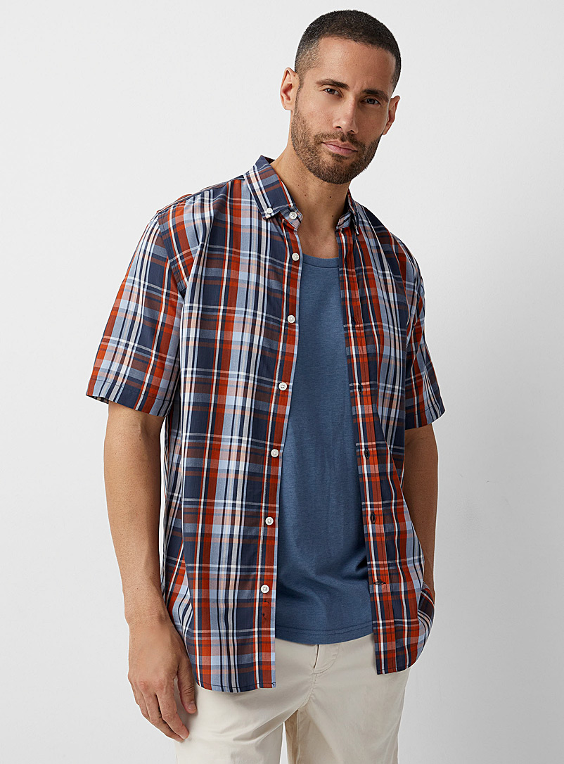 Le 31 Blue Checked bamboo rayon shirt Modern fit for men