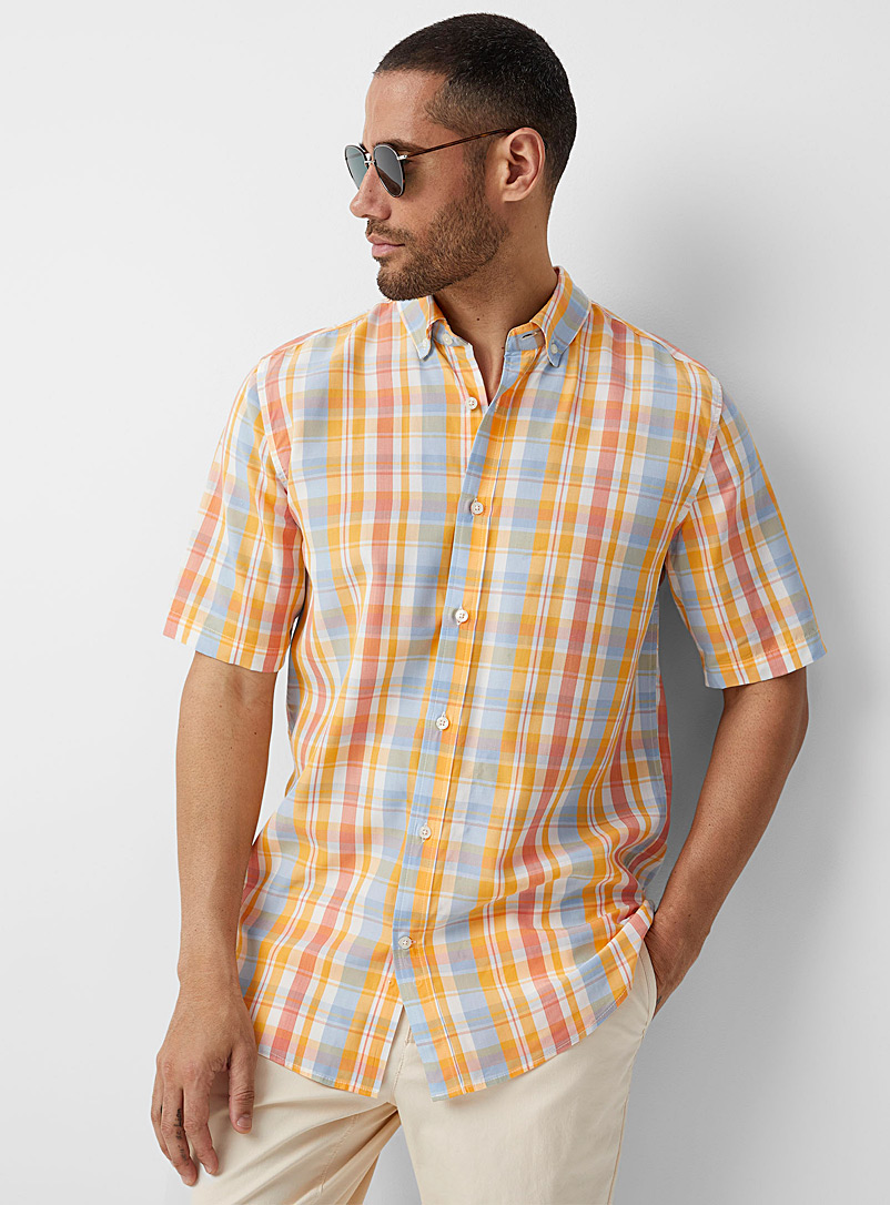 Le 31: La chemise rayonne de bambou à carreau Coupe moderne Orange foncé pour homme