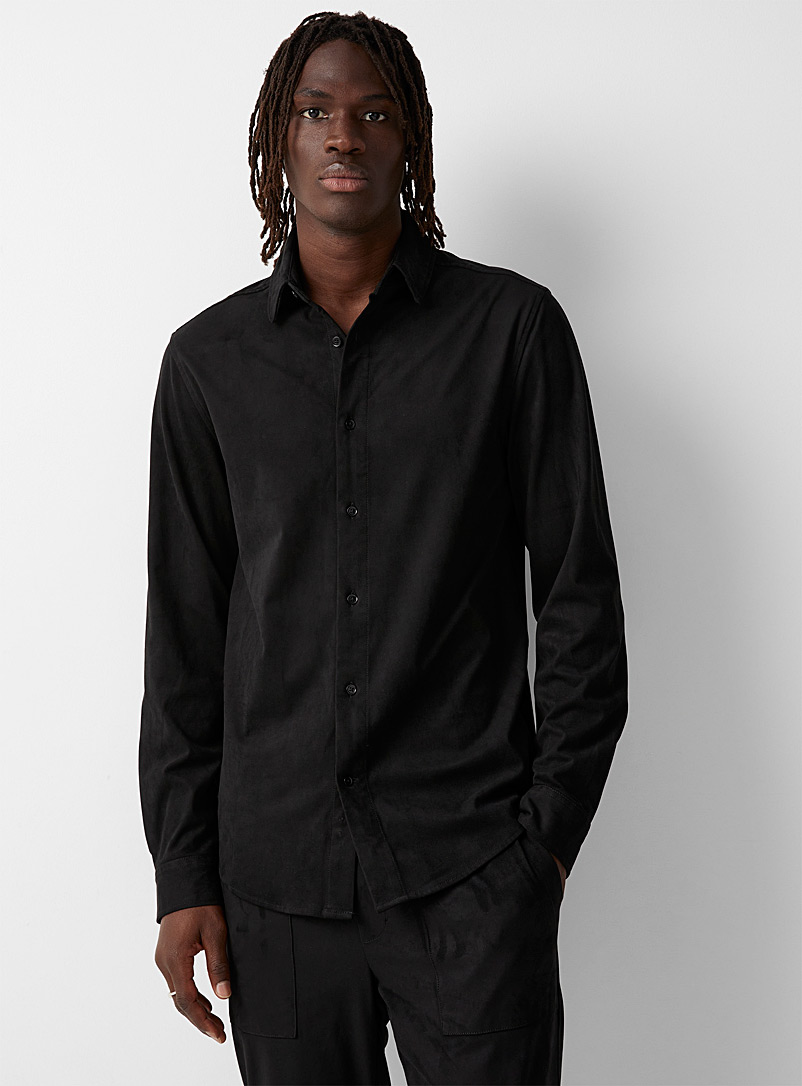 Le 31 Black Faux-suede shirt Modern fit for men