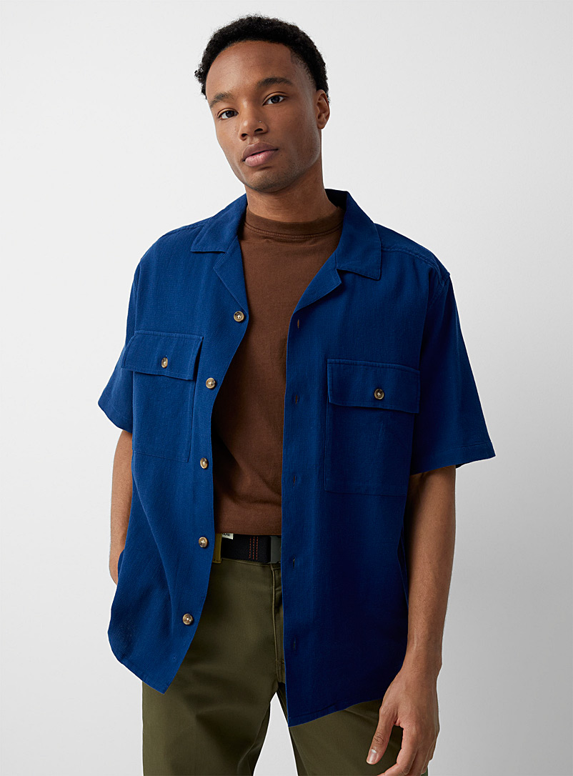 Djab: La chemise safari gaufrée Bleu moyen-ardoise pour homme