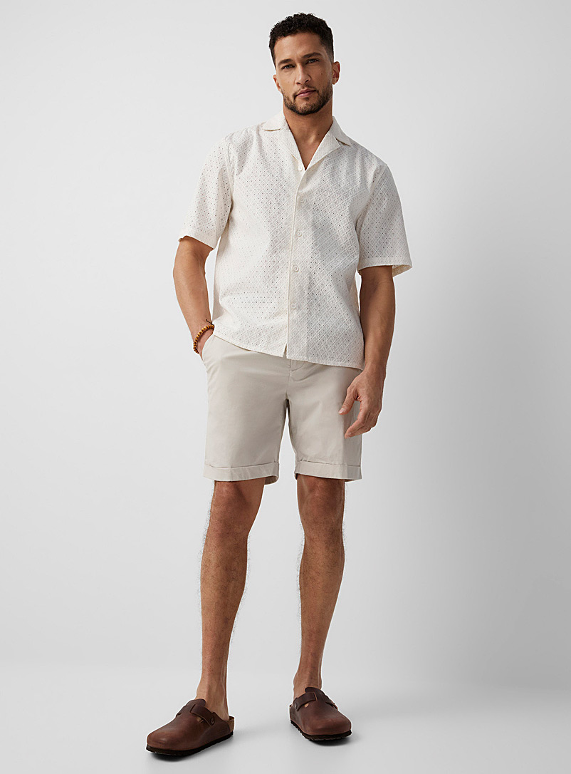 Le 31 Cream Beige Lightweight comfort-waist Bermudas for men