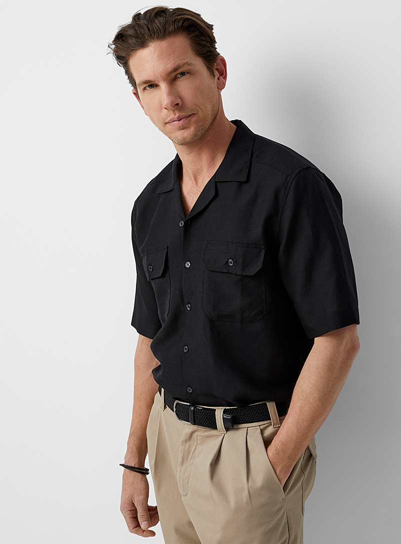 Le 31 Black Linen and lyocell camp shirt for men