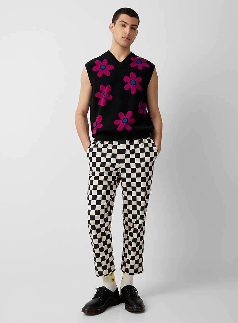 Djab Patterned Black Checkerboard pull-on pant Tapered fit for men