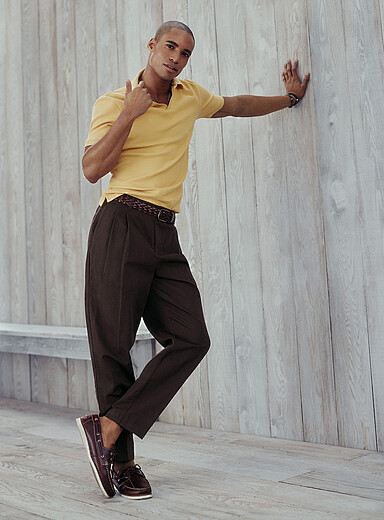 Le 31: Le pantalon coton et lin <b>Coupe Reykjavik - Fusel&eacute;e &agrave; plis</b> Chocolat - Espresso pour homme