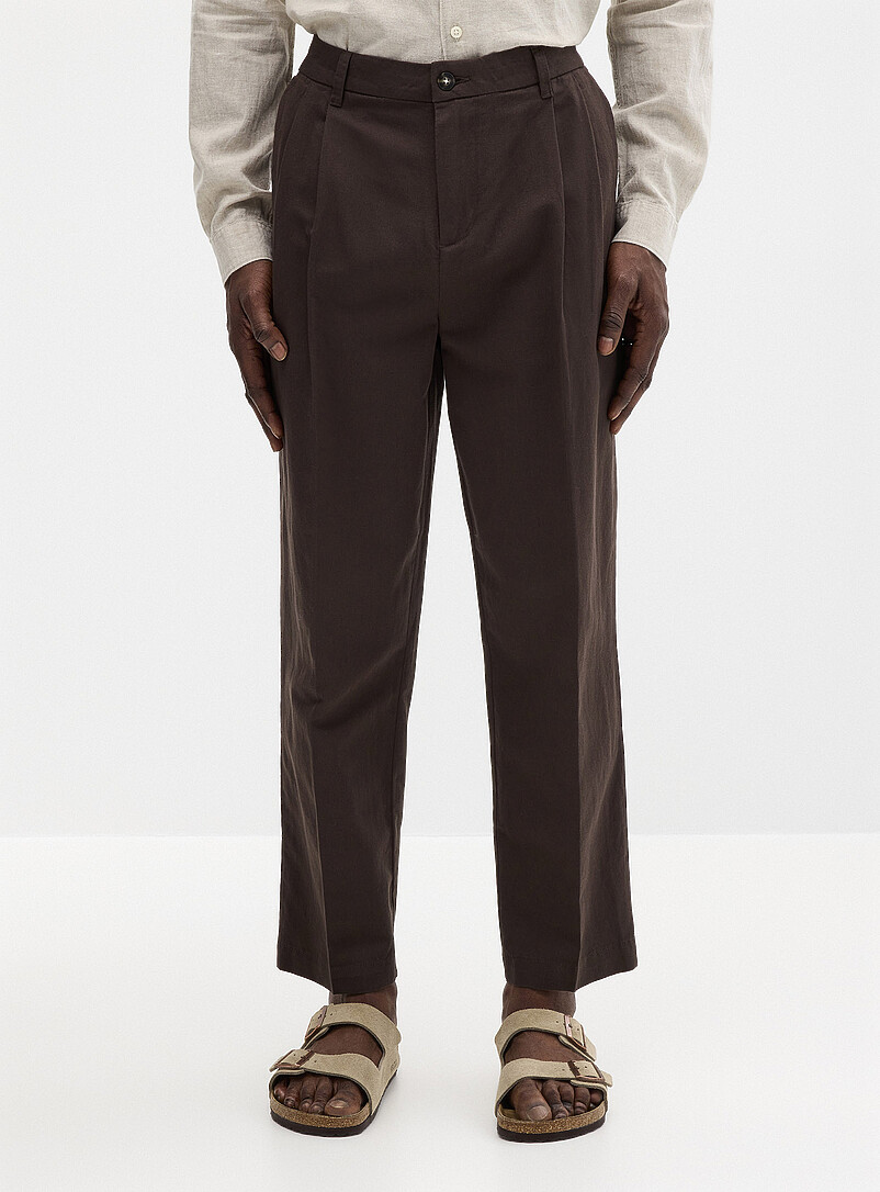 Le 31 Ecru/Linen Cotton-linen pant <b>Reykjavik fit - Tapered with pleats</b> for men