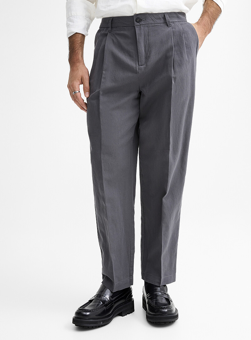 Le 31: Le pantalon coton et lin <b>Coupe Reykjavik - Fusel&eacute;e &agrave; plis</b> Bleu marine - Bleu nuit pour homme