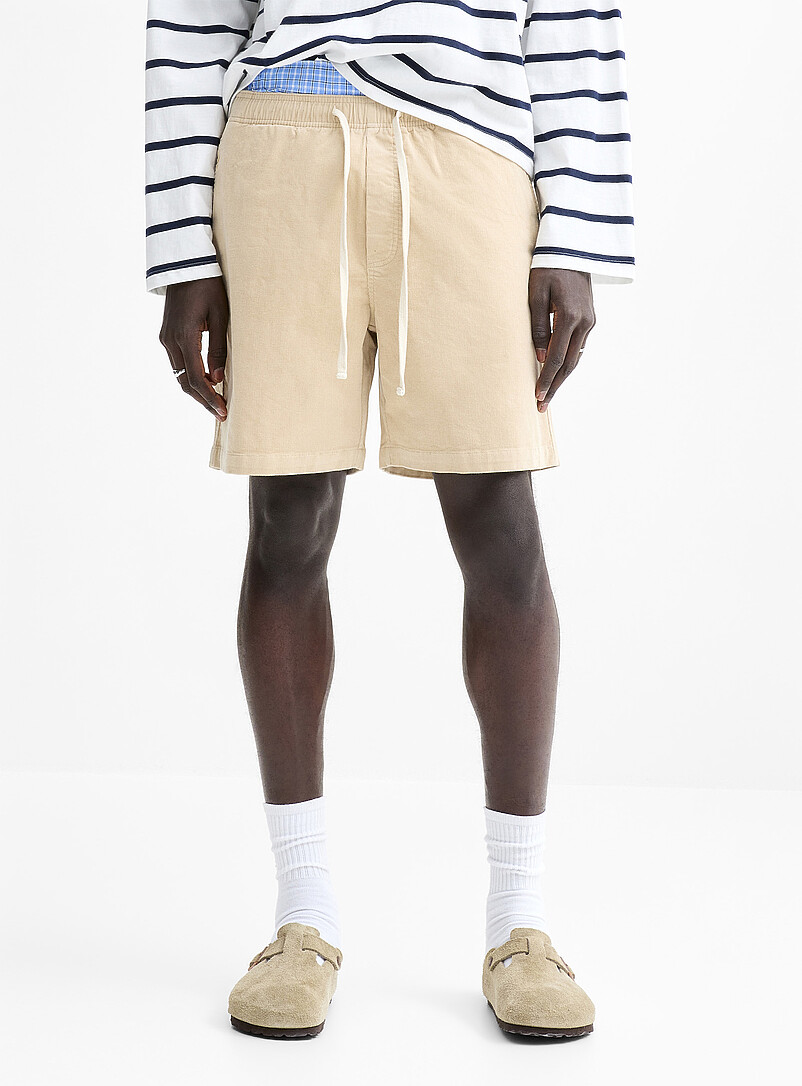 Djab: Le short relax fin velours c&ocirc;tel&eacute; Ivoire - Beige cr&egrave;me pour homme