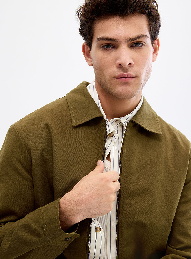 Le 31 Mossy Green Full-zip cotton-linen jacket for men