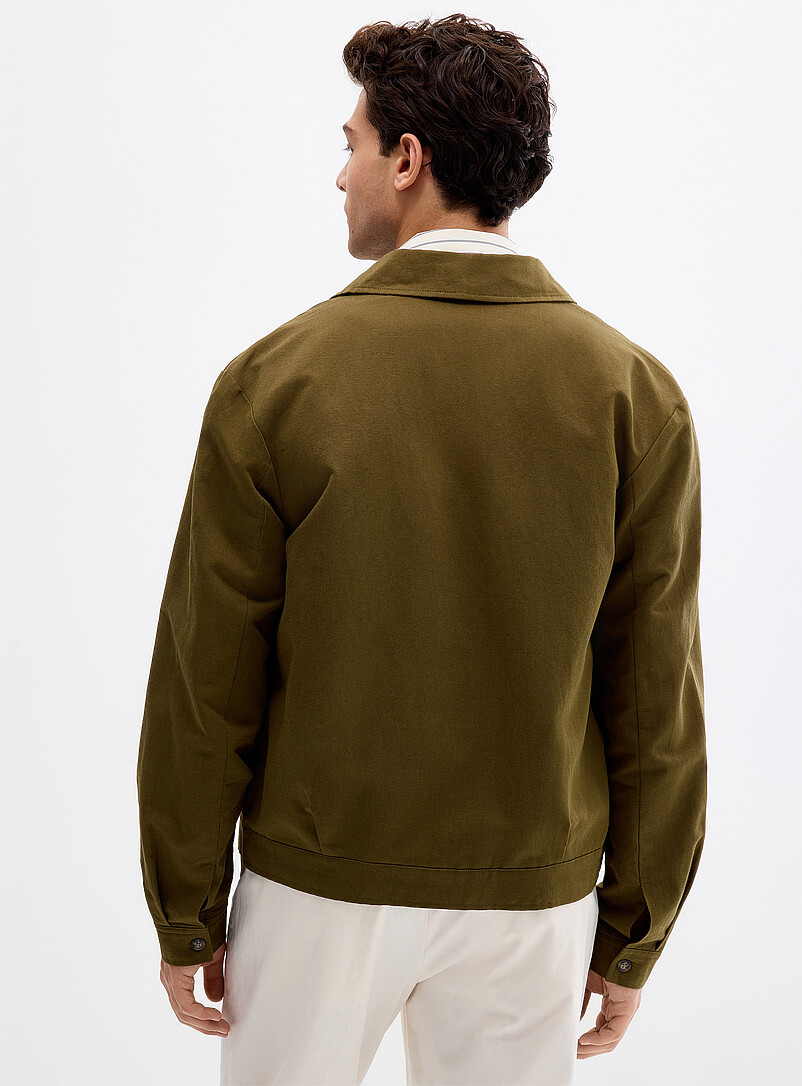 Le 31 Mossy Green Full-zip cotton-linen jacket for men