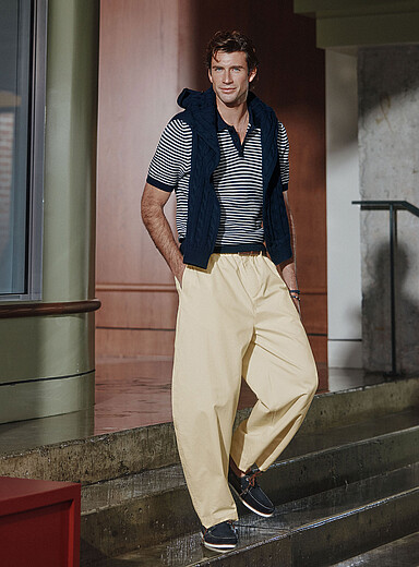 Le 31: Le pantalon taille &eacute;lastique toile color&eacute;e <b>Coupe Madrid - Ballon</b> Jaune p&acirc;le pour homme