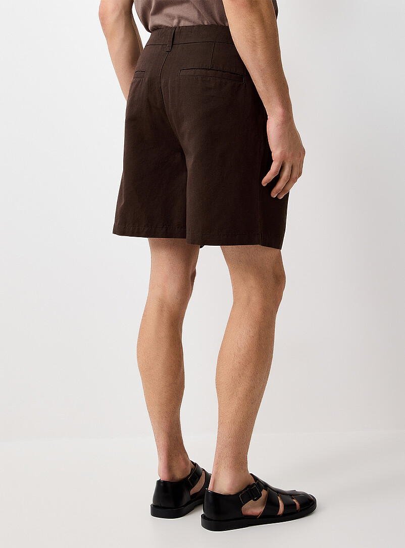 Le 31 Navy/Midnight Blue Pleated cotton-linen short <b>Inseam: 7" (18 cm)</b> for men