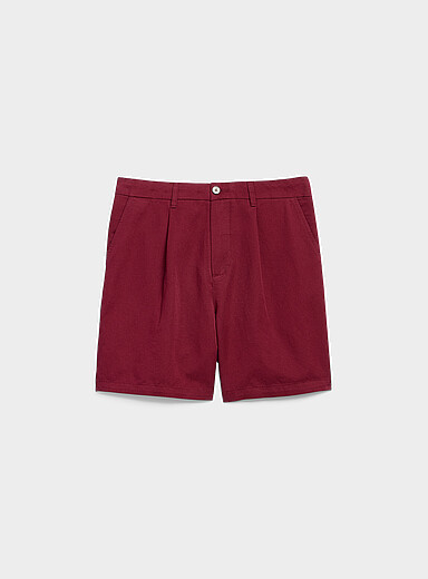 Pleated cotton-linen short <b>Inseam: 7" (18 cm)</b>