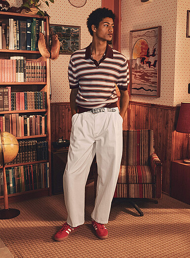 Djab: Le chino &agrave; plis twill bross&eacute; <b>Coupe Malasa&ntilde;a - Ballon</b> Blanc cass&eacute; pour homme