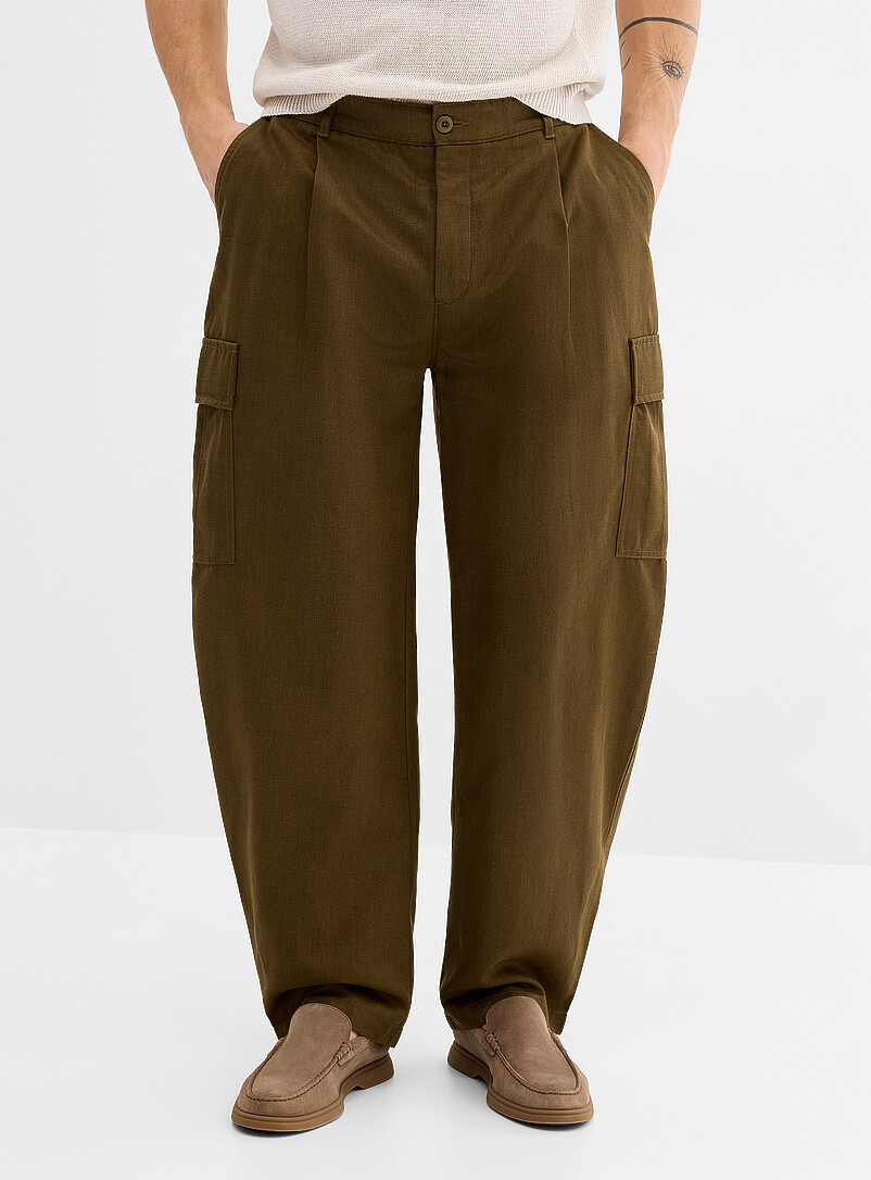 Le 31: Le pantalon cargo touche de lin <b>Coupe Madrid - Ballon</b> Noir pour homme