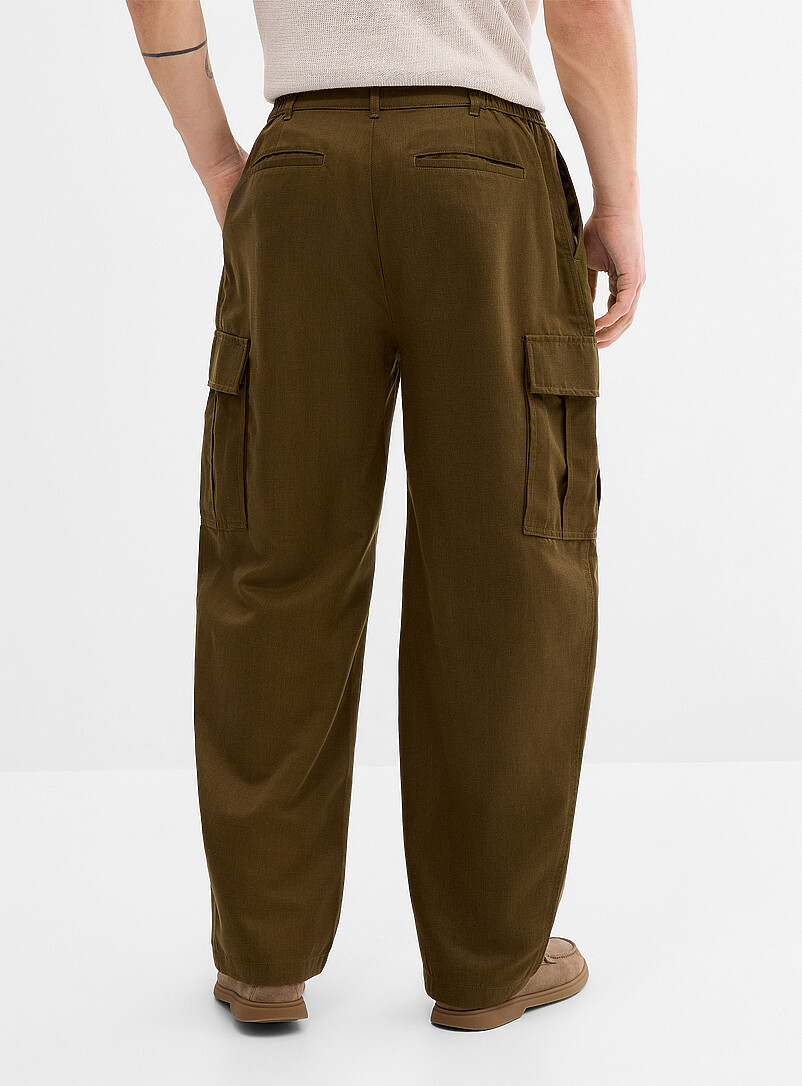 Le 31: Le pantalon cargo touche de lin <b>Coupe Madrid - Ballon</b> Noir pour homme