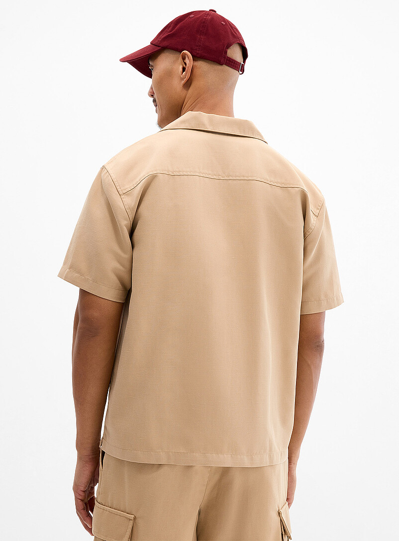 Le 31: La chemise col ouvert utilitaire <b>Coupe confort</b> Brun clair pour homme