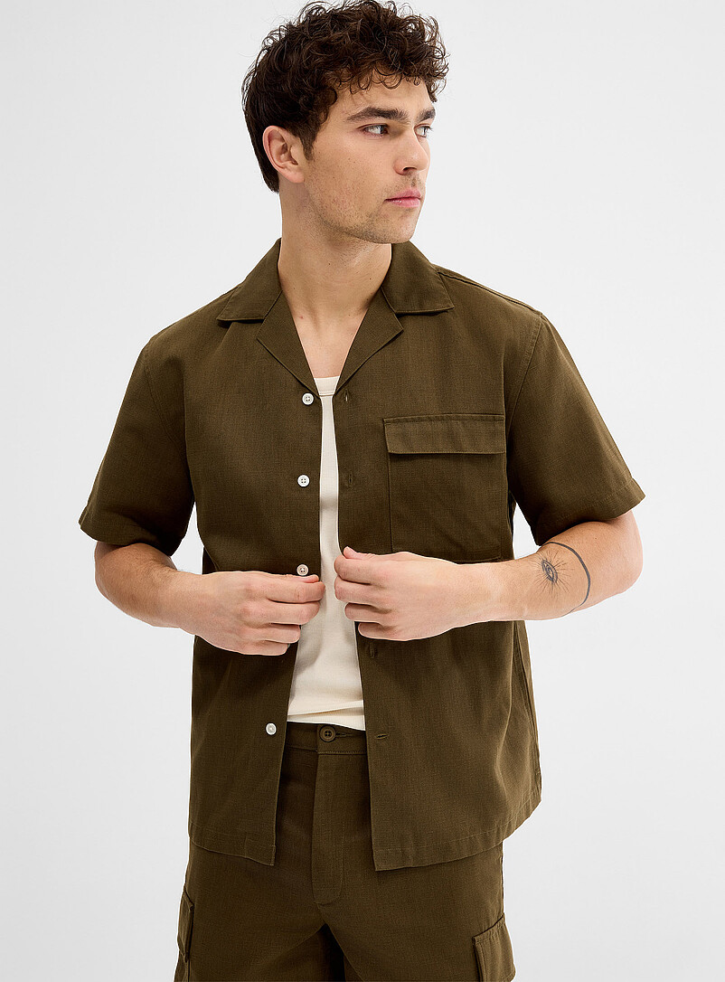 Le 31: La chemise col ouvert utilitaire <b>Coupe confort</b> Brun clair pour homme