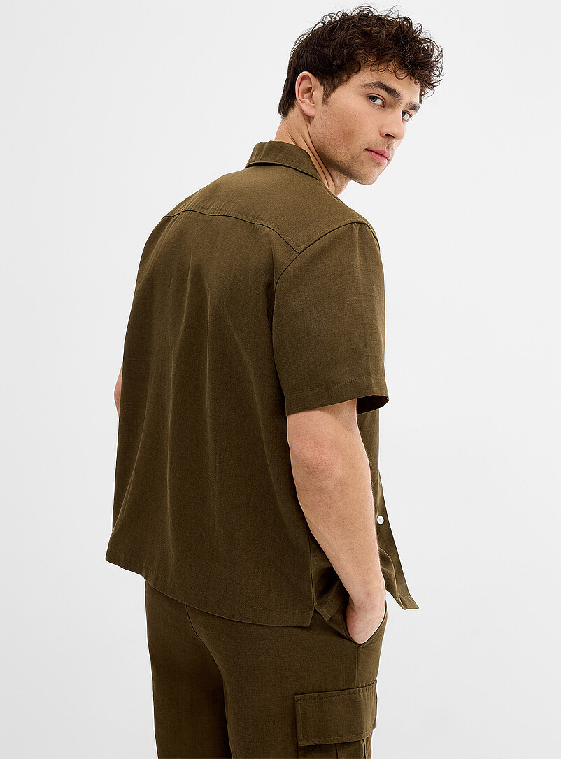 Le 31: La chemise col ouvert utilitaire <b>Coupe confort</b> Brun clair pour homme