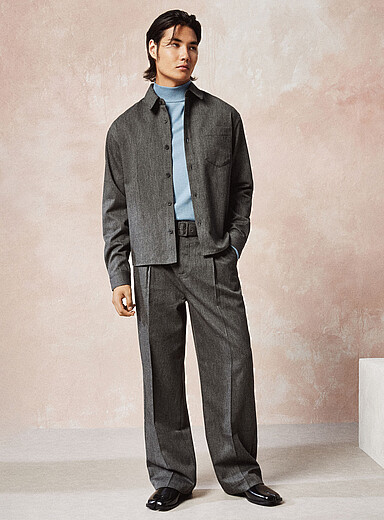 Le 31 Grey Heathered belted pant <b>Palermo fit - loose pleated</b> for men