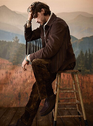 Le 31: Le pantalon velours c&ocirc;tel&eacute; mosa&iuml;que paisley <b>Coupe New York - Droite</b> Brun &agrave; motifs pour homme
