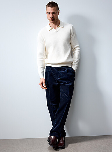 Le 31 Navy/Midnight Blue Corduroy pant <b>Reykjavik fit - Tapered with pleats</b> for men