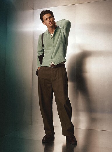 Le 31 Mossy Green Velvety twill chinos <b>Madrid fit - Barrel</b> for men