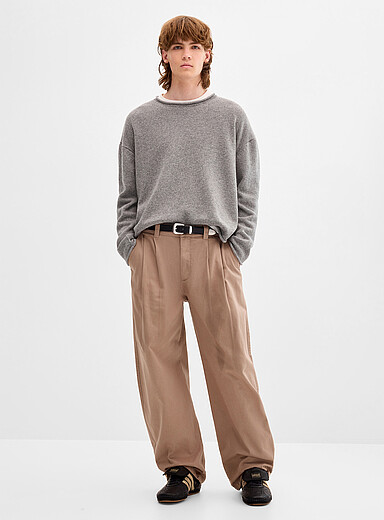 Djab: Le chino &agrave; plis twill bross&eacute; <b>Coupe Malasa&ntilde;a - Ballon</b> Sable pour homme