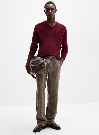 Le 31: Le pantalon flanelle carreau h&eacute;ritage <b>Coupe Paris - Relaxe &agrave; taille haute</b> Taupe &agrave; motifs pour homme