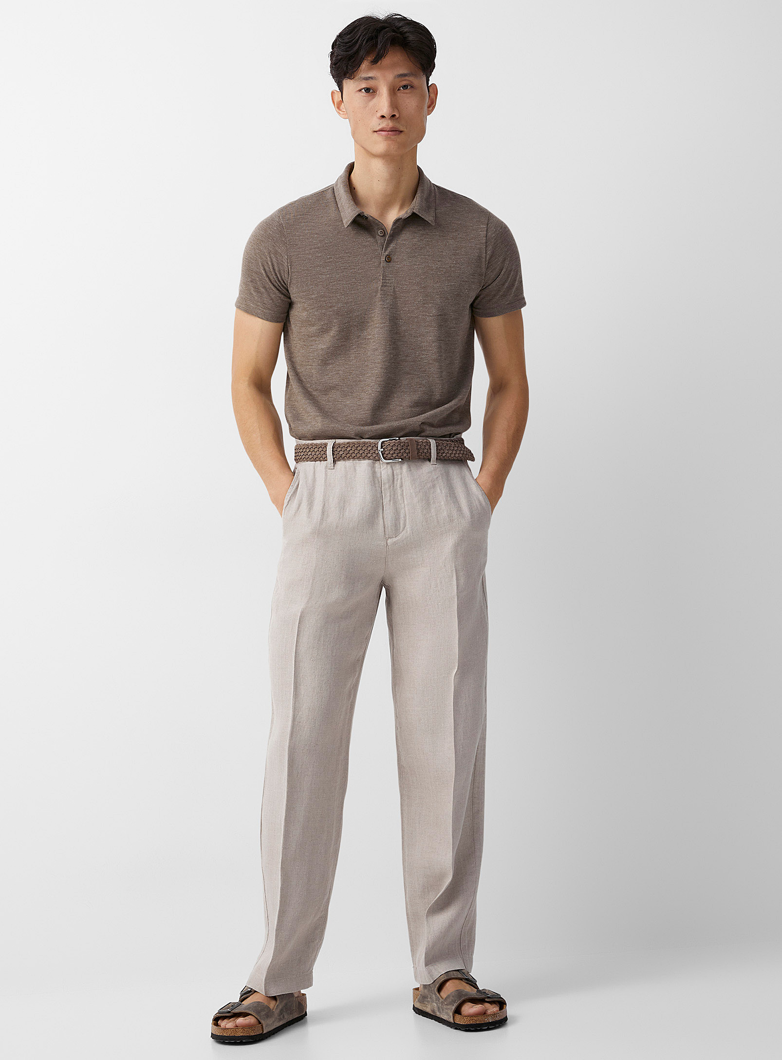 Le 31 Herringbone Weft Pure Linen Pant Straight Fit In Sand