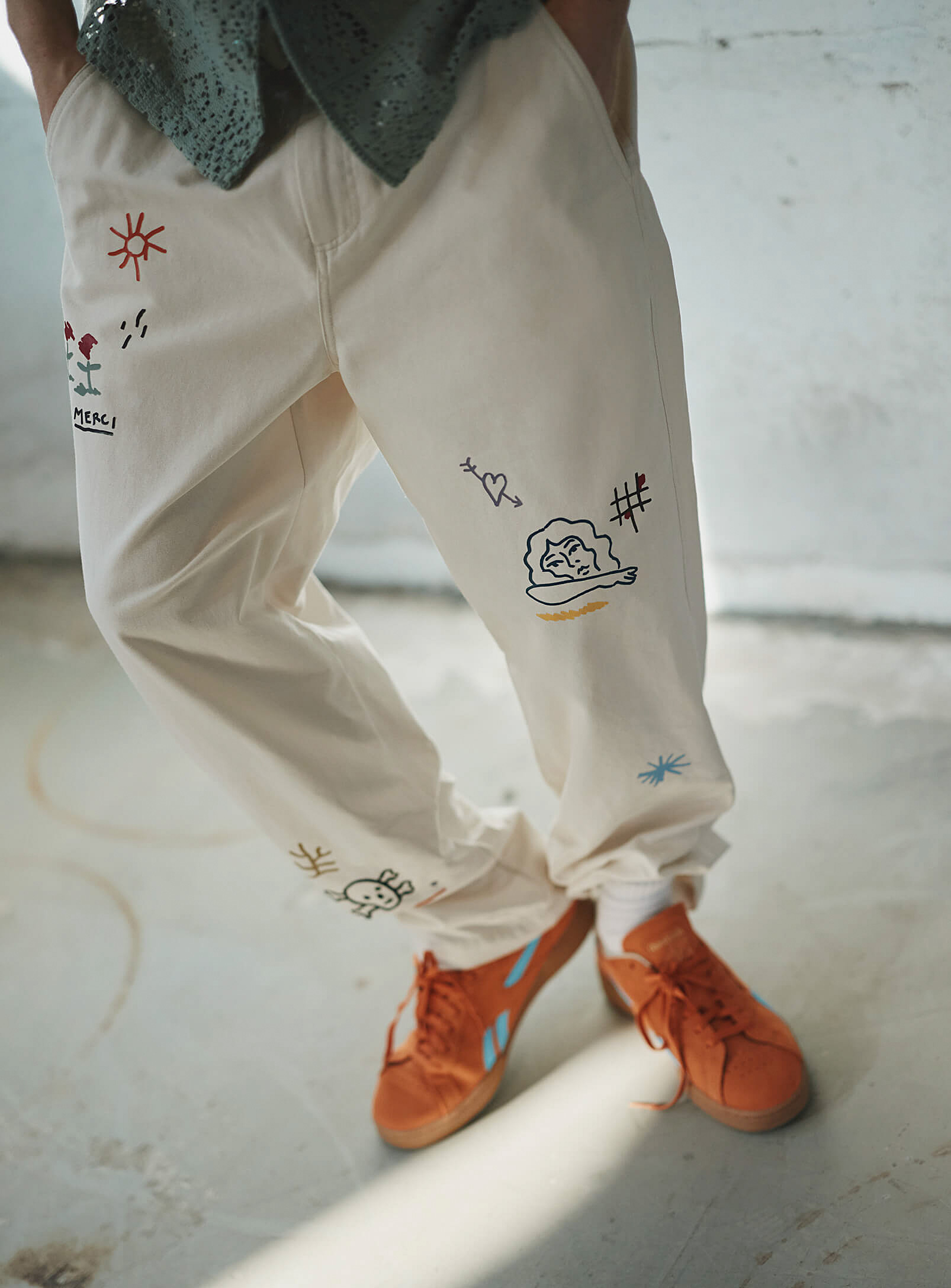 Djab Simple Drawing Relaxed-fit Pant  X Charles Turcotte In Patterned White
