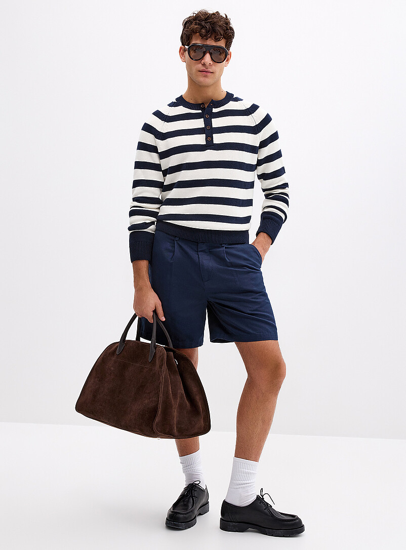 Pleated Cotton-Linen Short Inseam: 7" (18 Cm)