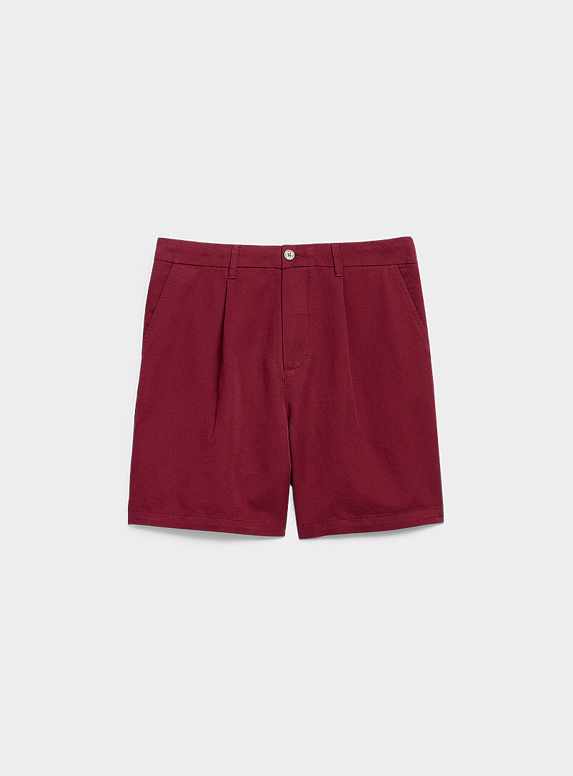 Pleated Cotton-Linen Short Inseam: 7" (18 Cm)